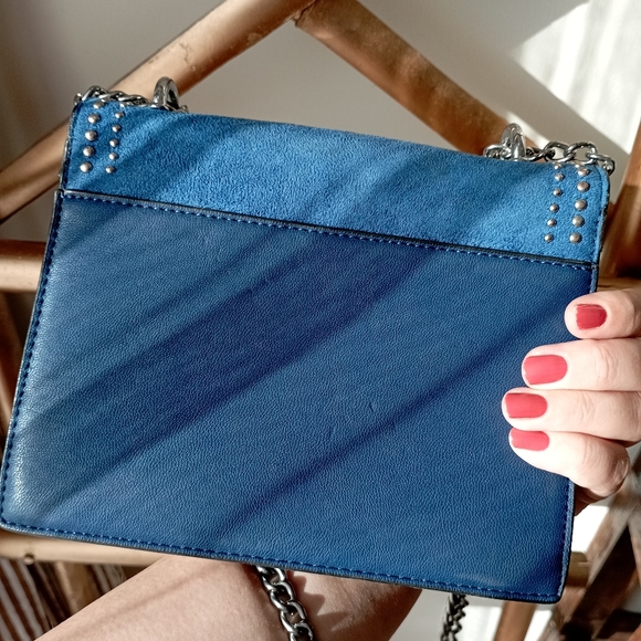 Blue Faux Suede and Faux Leather Sling Bag - Picture 5 of 11